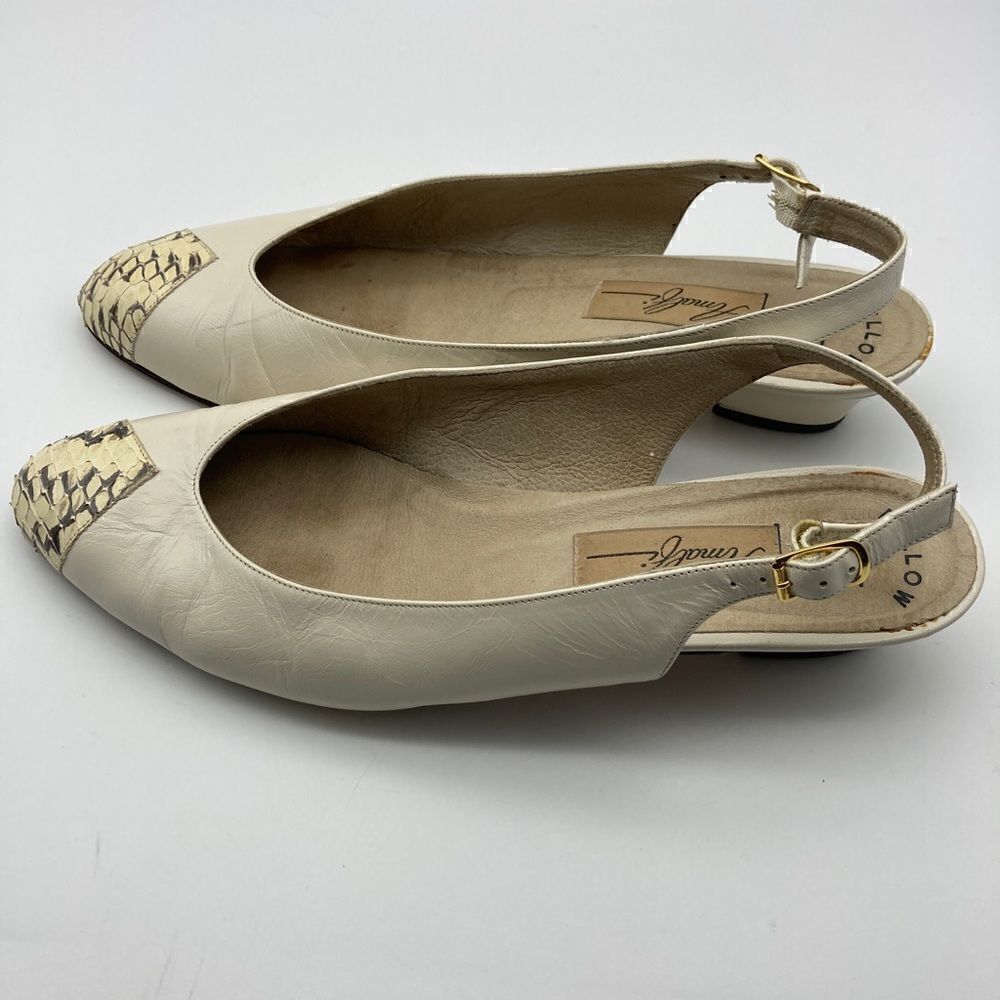 Amalfi Snakeskin Print Beige Leather Sandals Size 9,5B Made in Italy - Picture 4 of 9